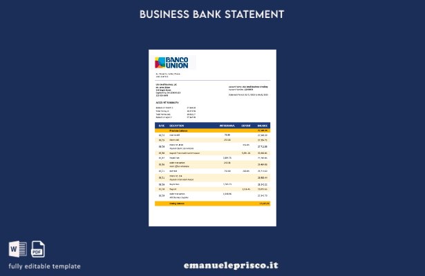 stile verificato Dichiarazione aziendale Banco Union Bank Modello in formato Wor